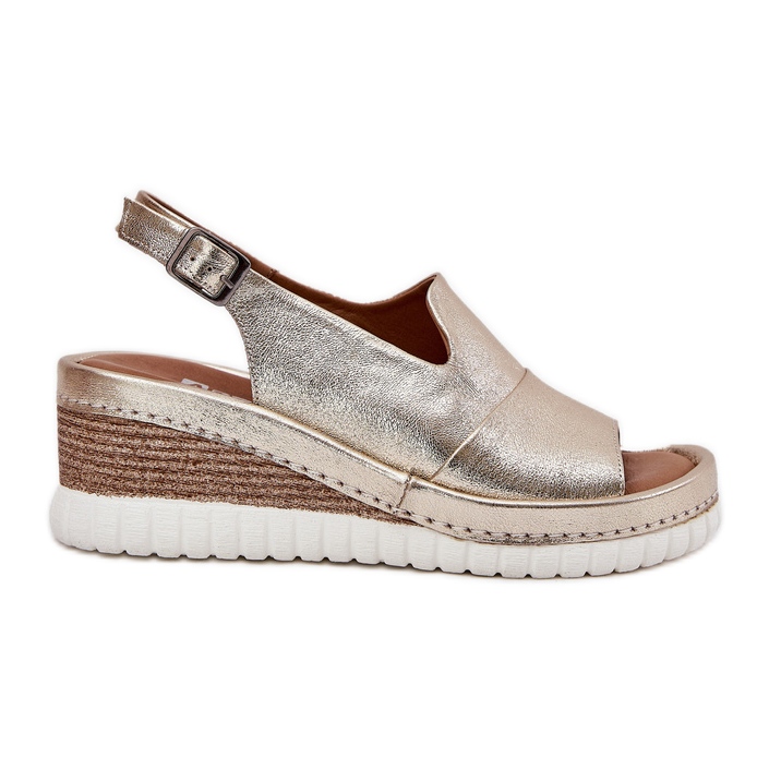 Sandały Damskie Skórzane Na Koturnie Artiker 56C0920 Złote złoty