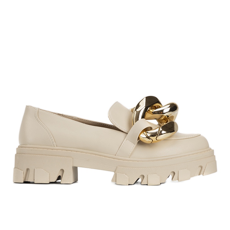 Beżowe mokasyny z grubym łańcuchem Larisa beżowy