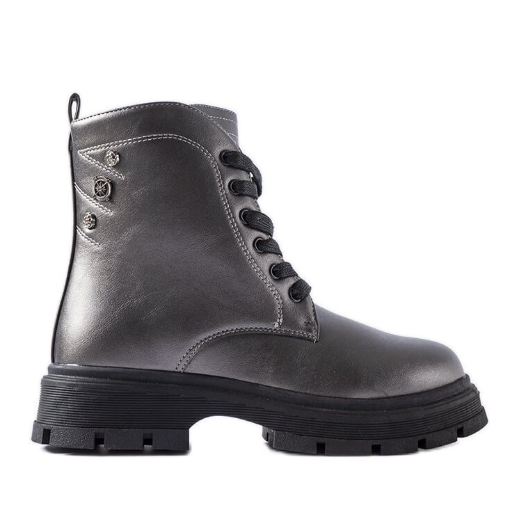 Grafitowe ocieplane botki dziewczęce Basara szare