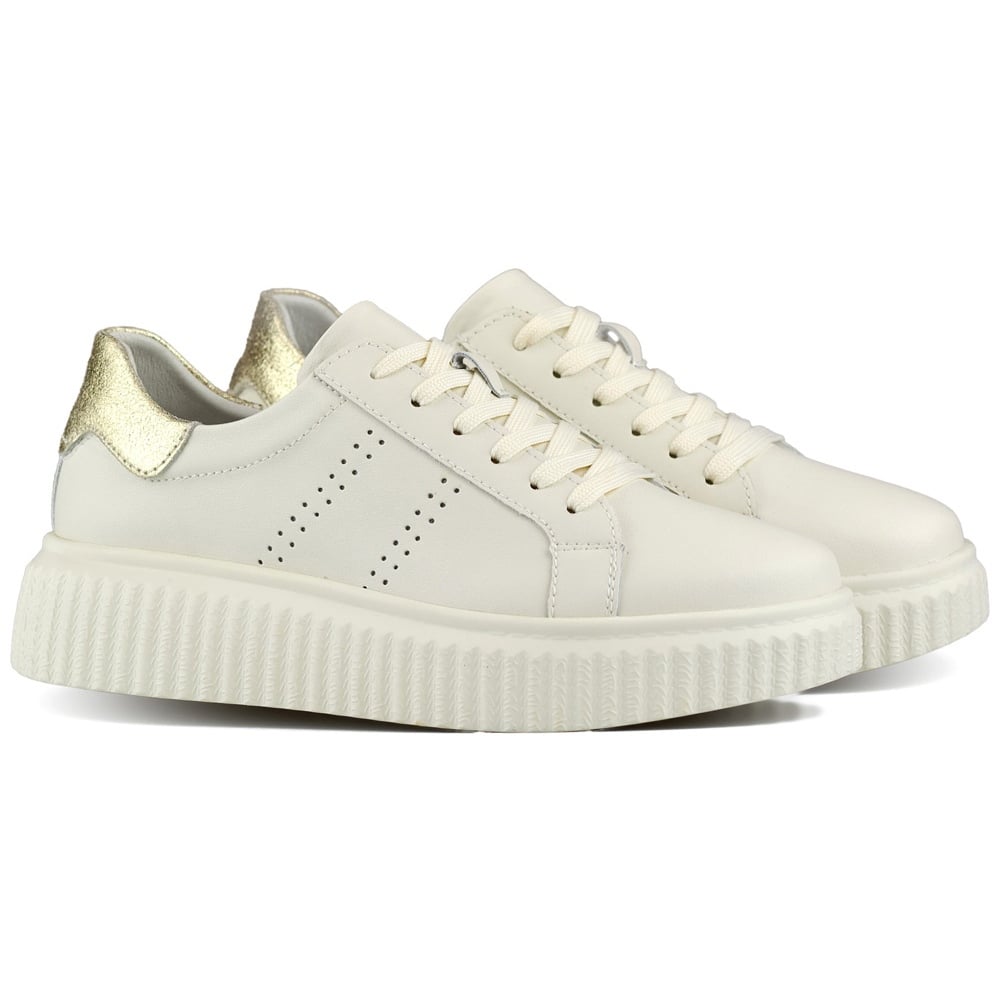 Beżowe buty sportowe damskie ze skóry naturalnej półbuty skórzane damskie beżowy