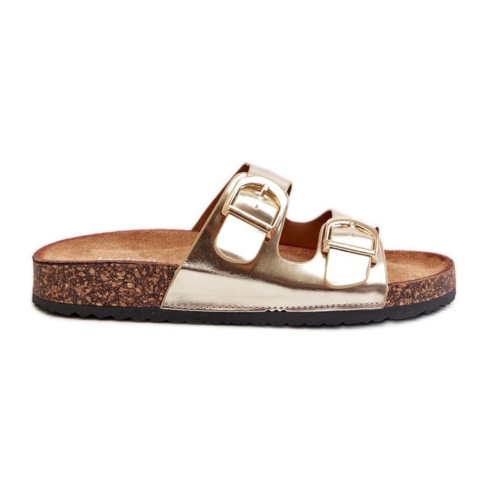 Damskie Klapki Na Korkowej Platformie Z Paskami Złote Doretta złoty