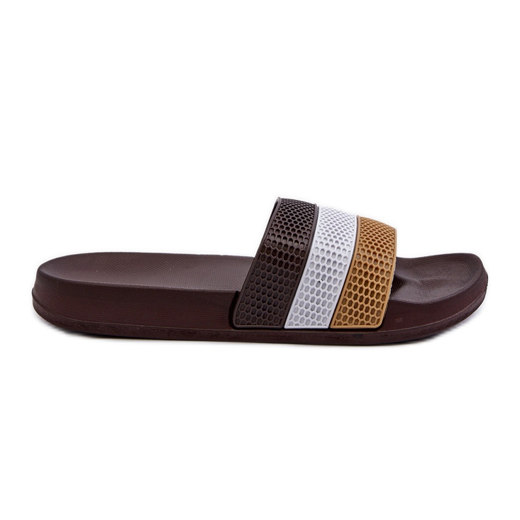 FK1 Klasyczne Klapki Męskie Z Paskami Brązowe Sylri