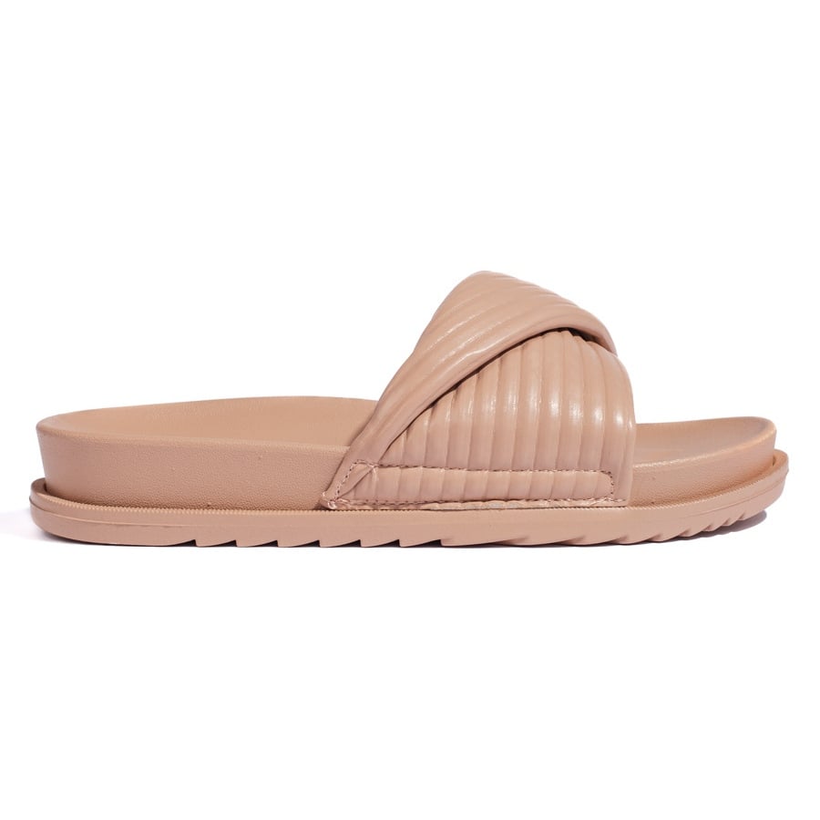 Brązowe płaskie klapki damskie beżowy