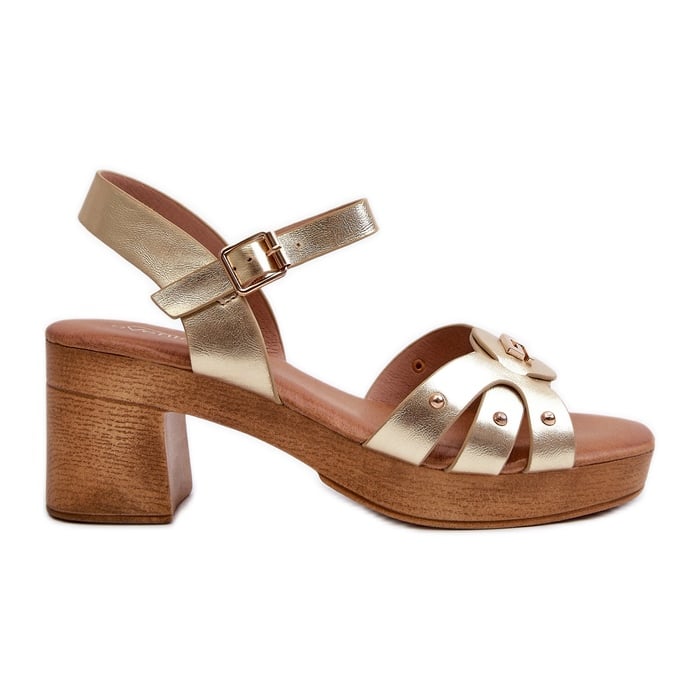Sandały Damskie Na Obcasie Z Eko Skóry Złote Assames złoty