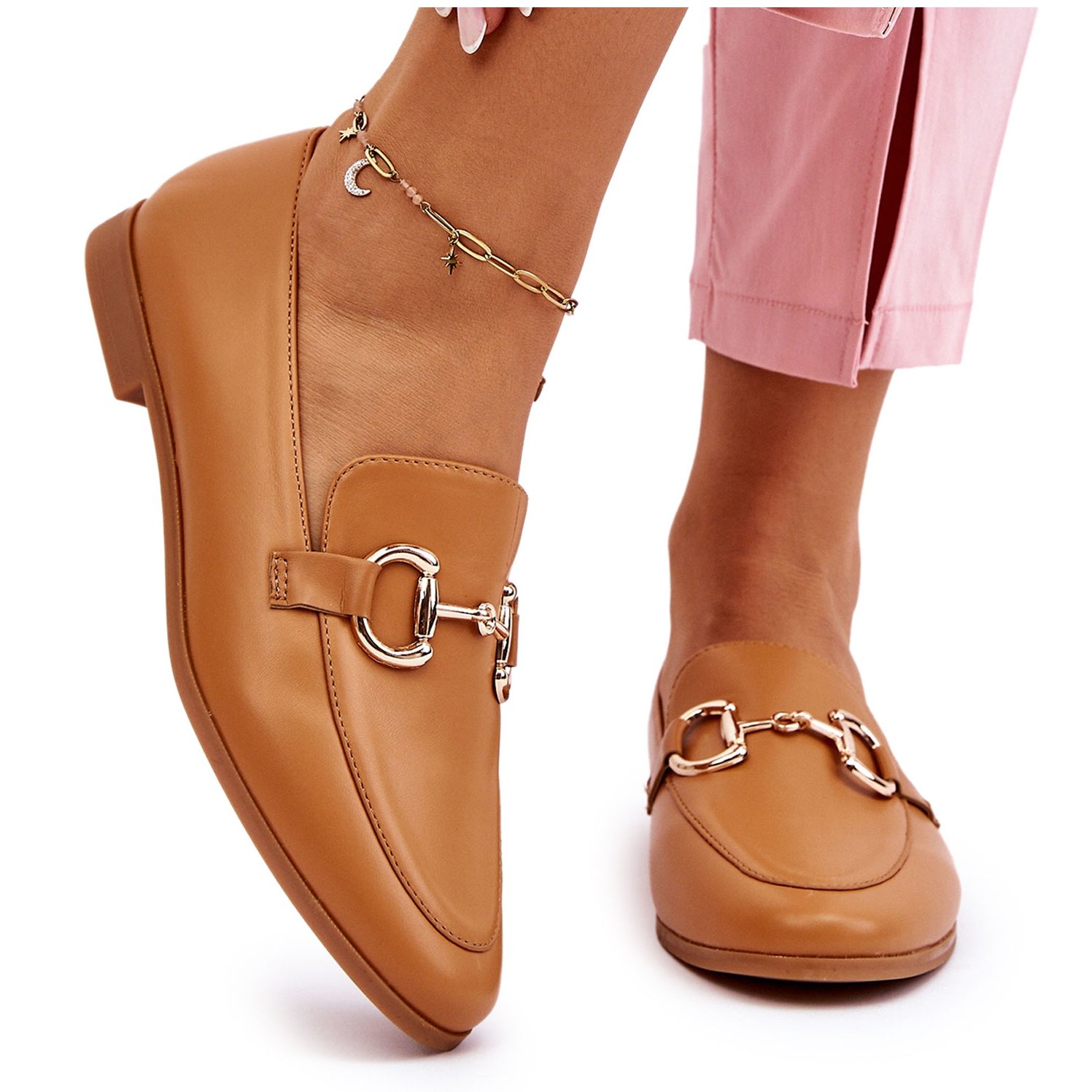 PG1 Klasyczne Damskie Mokasyny Z Ozdobą Camel Jamie beżowy żółte