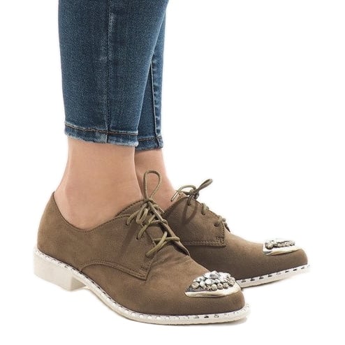 Zielone półbuty wsuwane z cekinami L155 beżowy