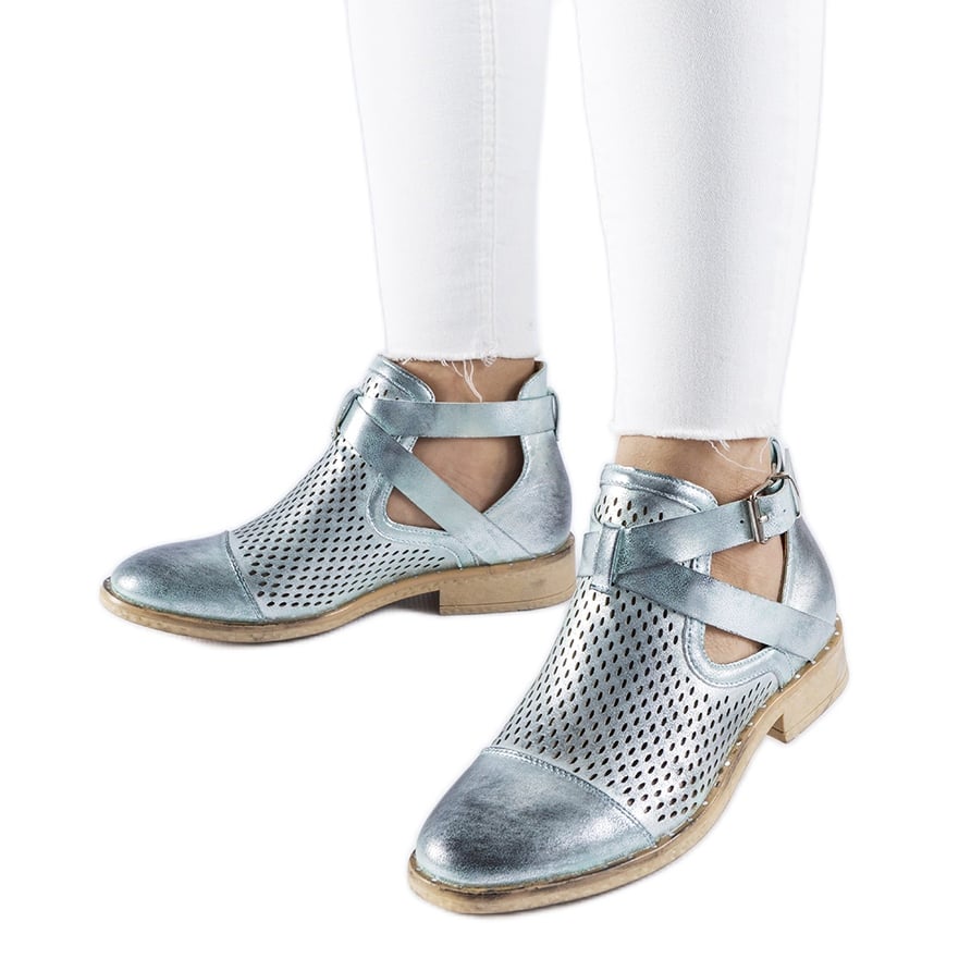 Zielone ażurowe mocno wycięte botki Kooter