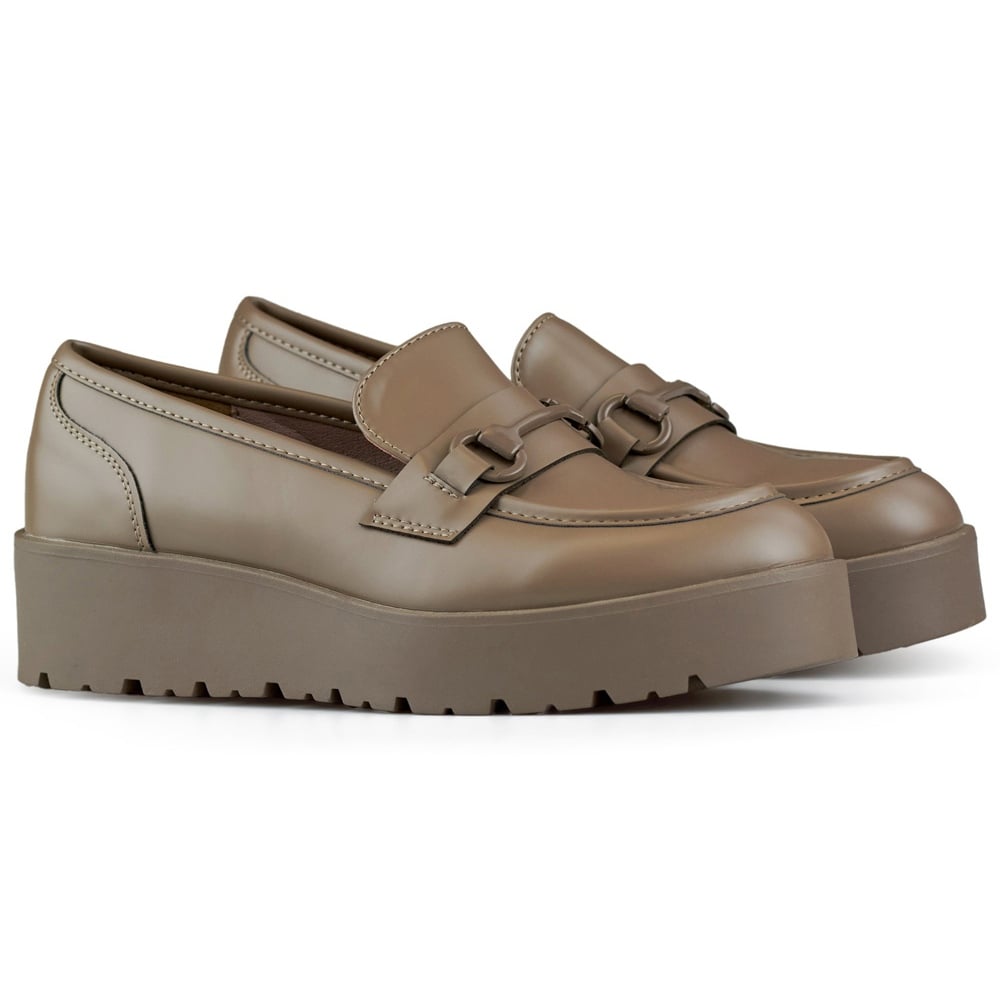 Brązowe półbuty damskie na niskiej koturnie półbuty damskie na platformie brąz beżowy