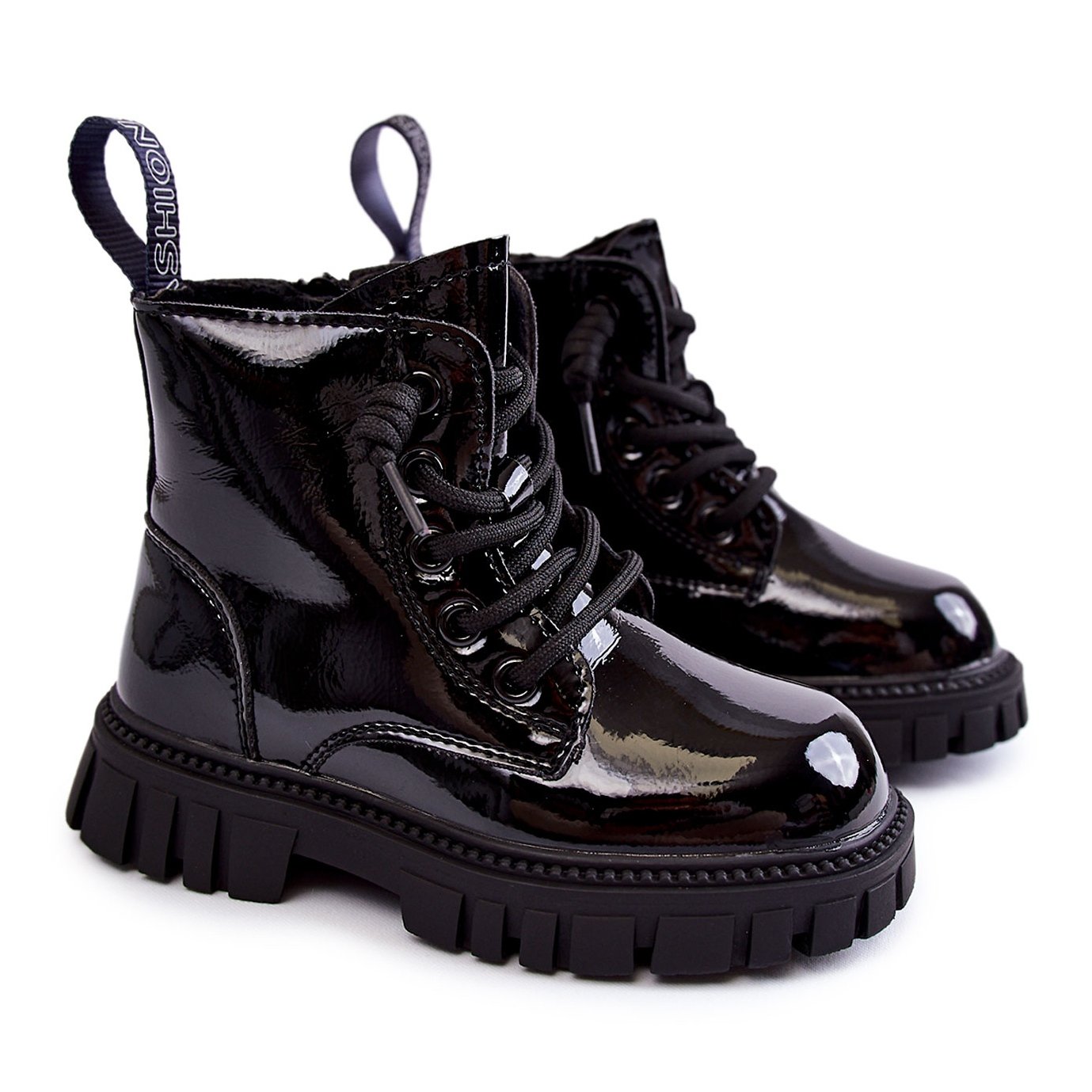 PA1 Lakierowane Ocieplane Botki Czarne Heidi