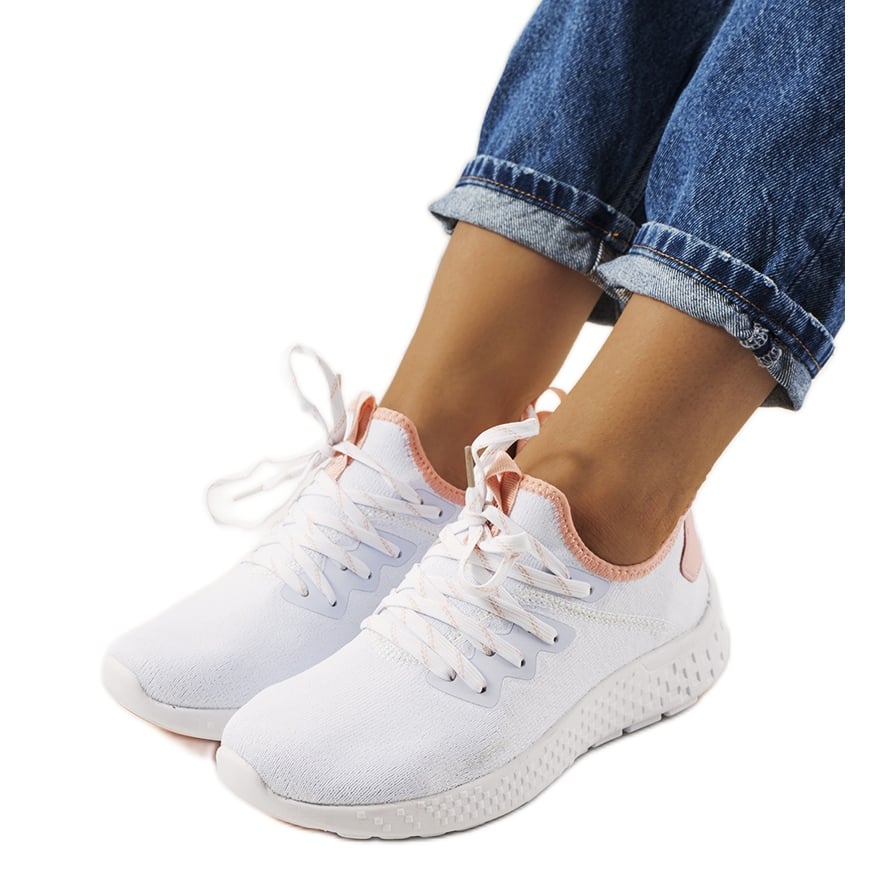 Biało różowe obuwie sportowe Lenna białe