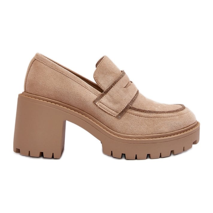 Damskie Półbuty Na Masywnym Obcasie Beżowe Feneli beżowy