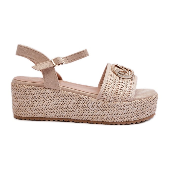 Sandały Damskie Na Koturnie Z Plecionką Beżowe Esalena beżowy