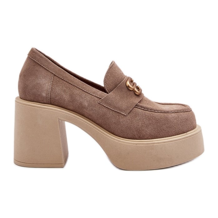 Zazoo 20170 Półbuty Zamszowe Damskie Na Słupku Beżowe beżowy