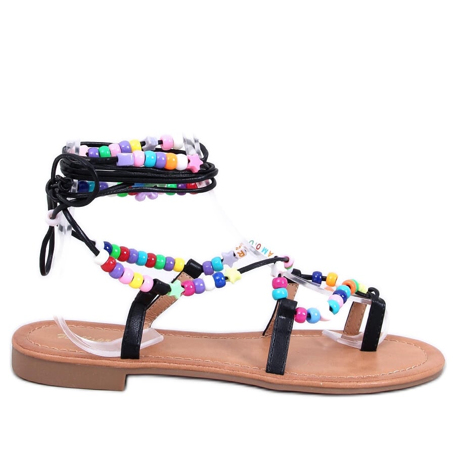 Sandałki rzymianki z koralikami Maios Black czarne