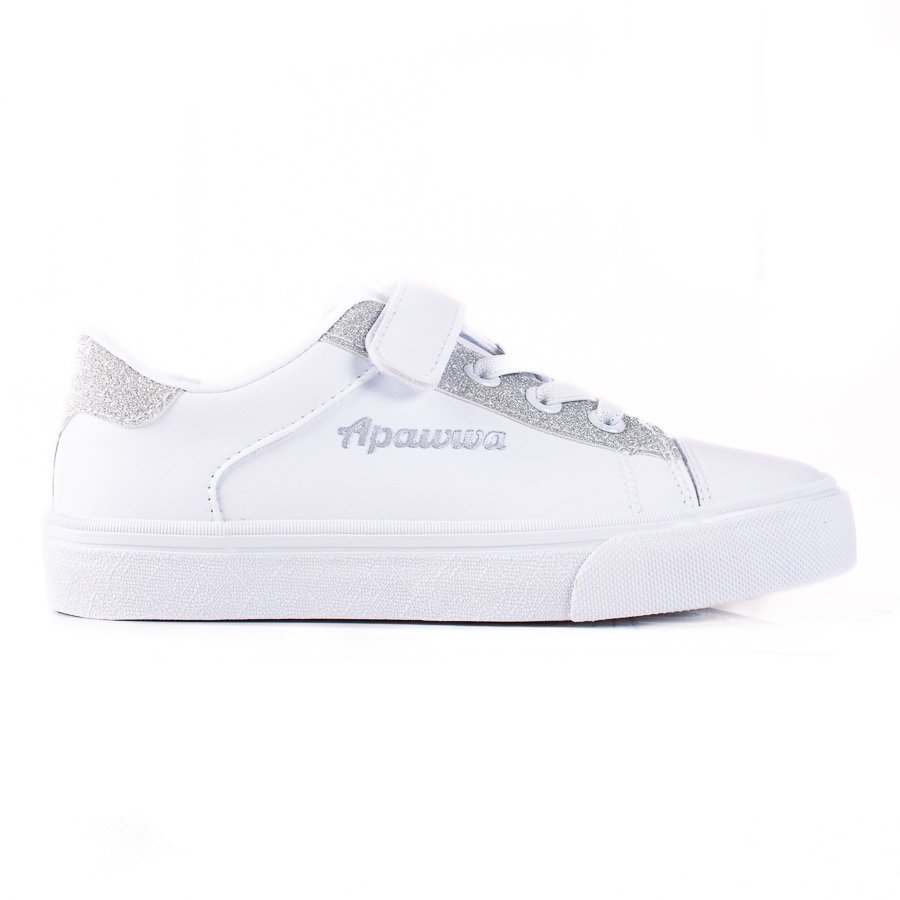 Trampki dziecięce Shelovet białe ze srebrnym brokatem