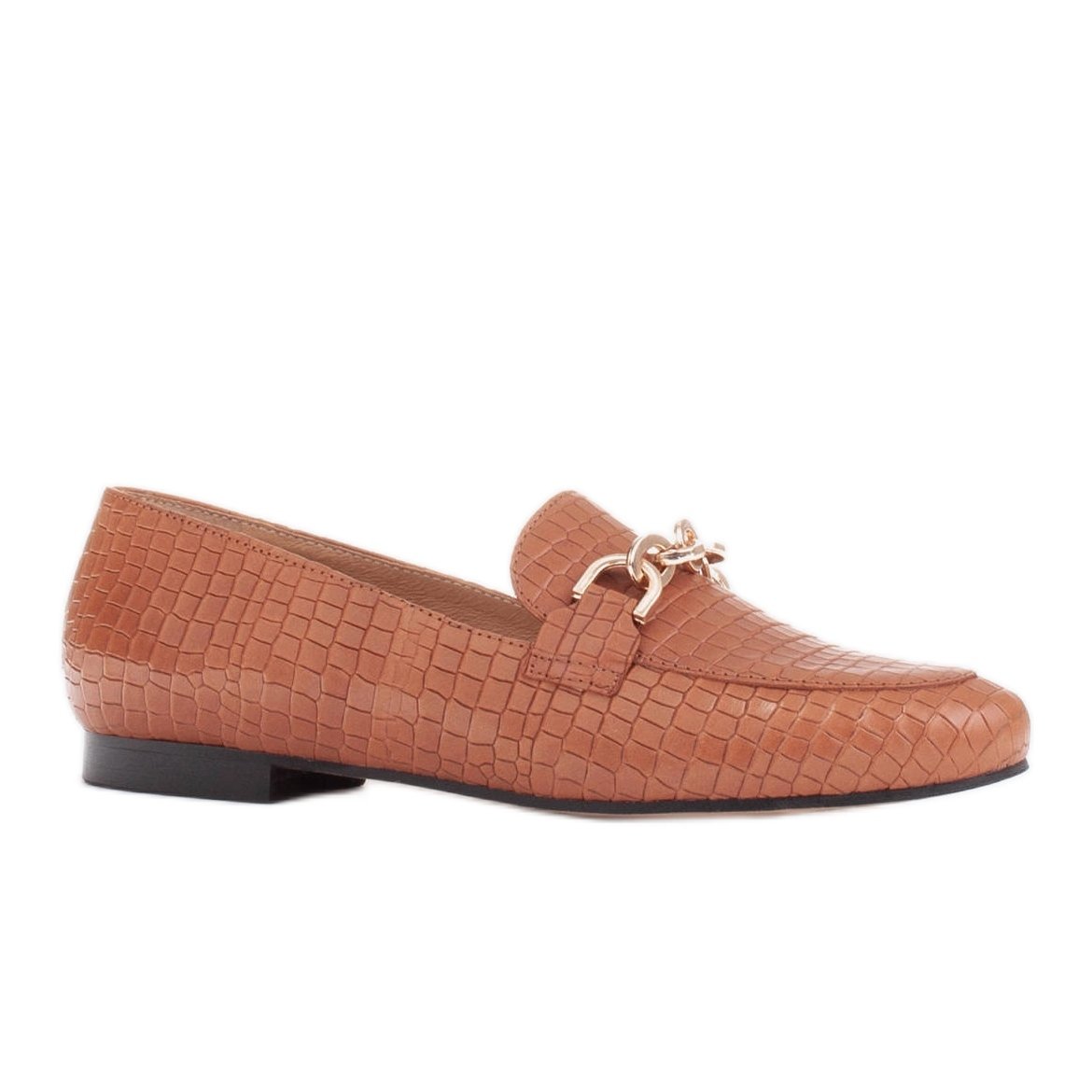 Marco Shoes Baleriny ze złotym łańcuchem brązowe