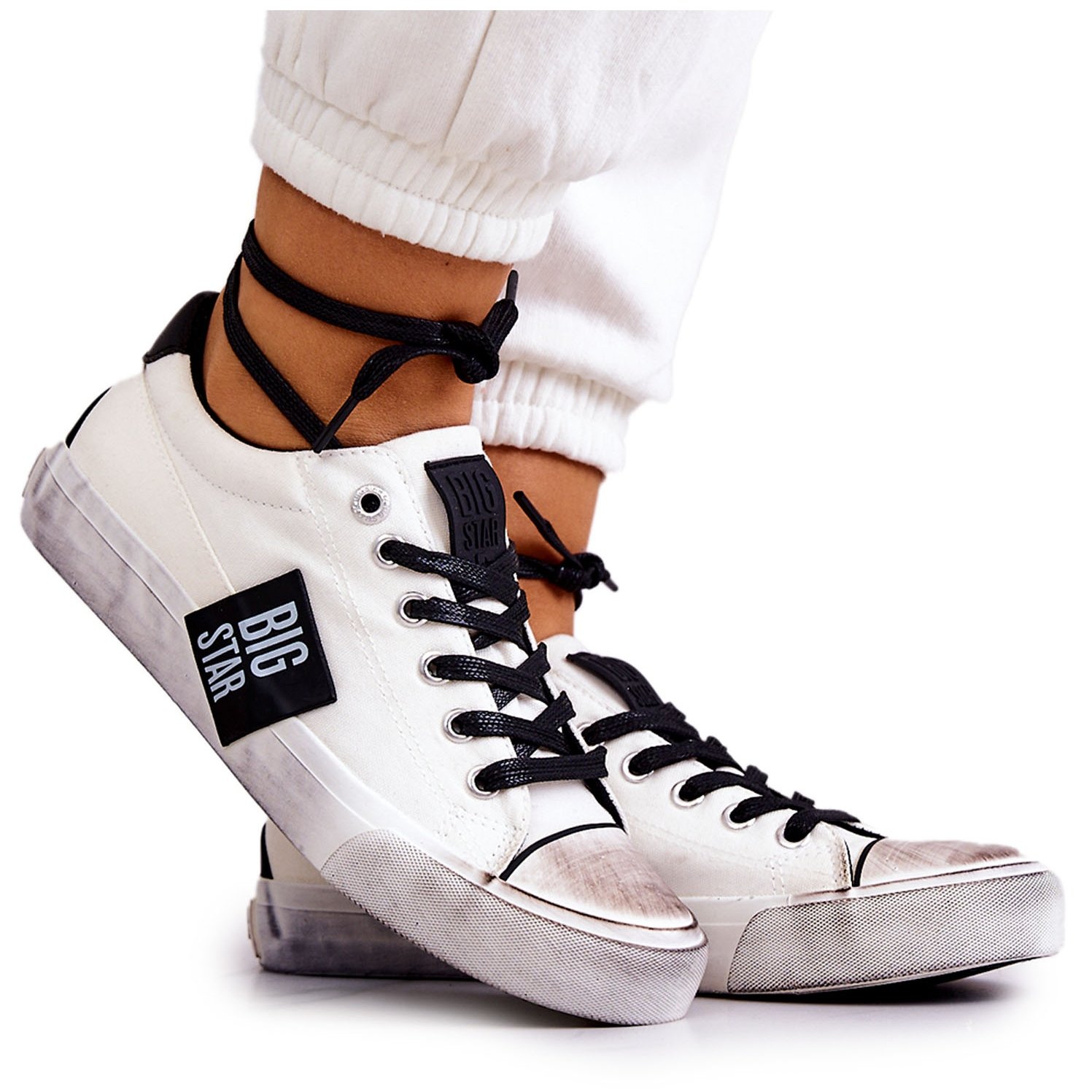 Damskie Tenisówki Trampki Big Star JJ274350 Biało-Czarne białe