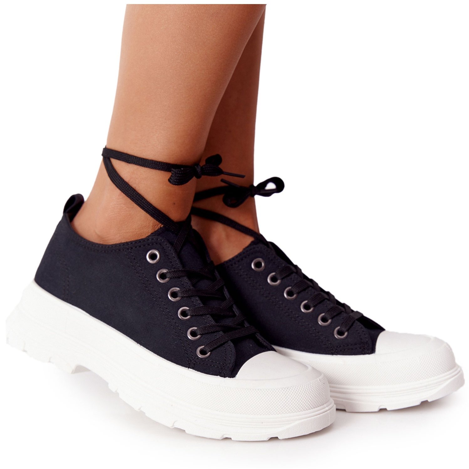 Damskie Trampki Na Platformie Czarne Travel Time