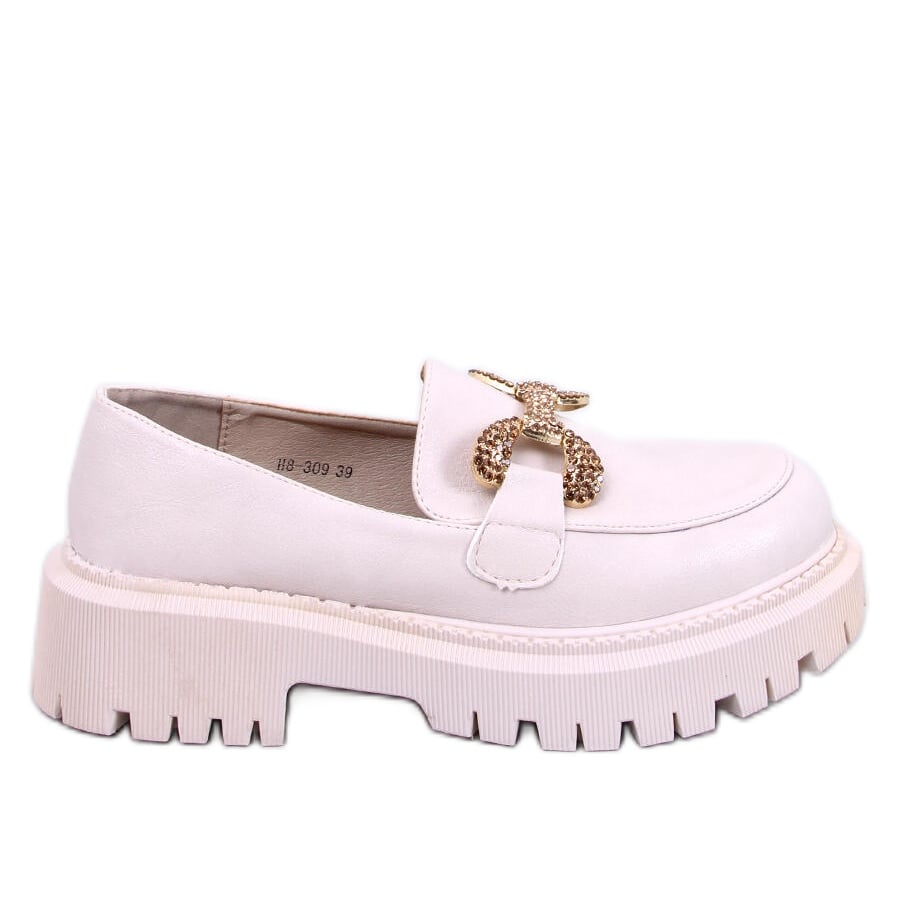 Mokasyny licowe na platformie Buess Beige beżowy