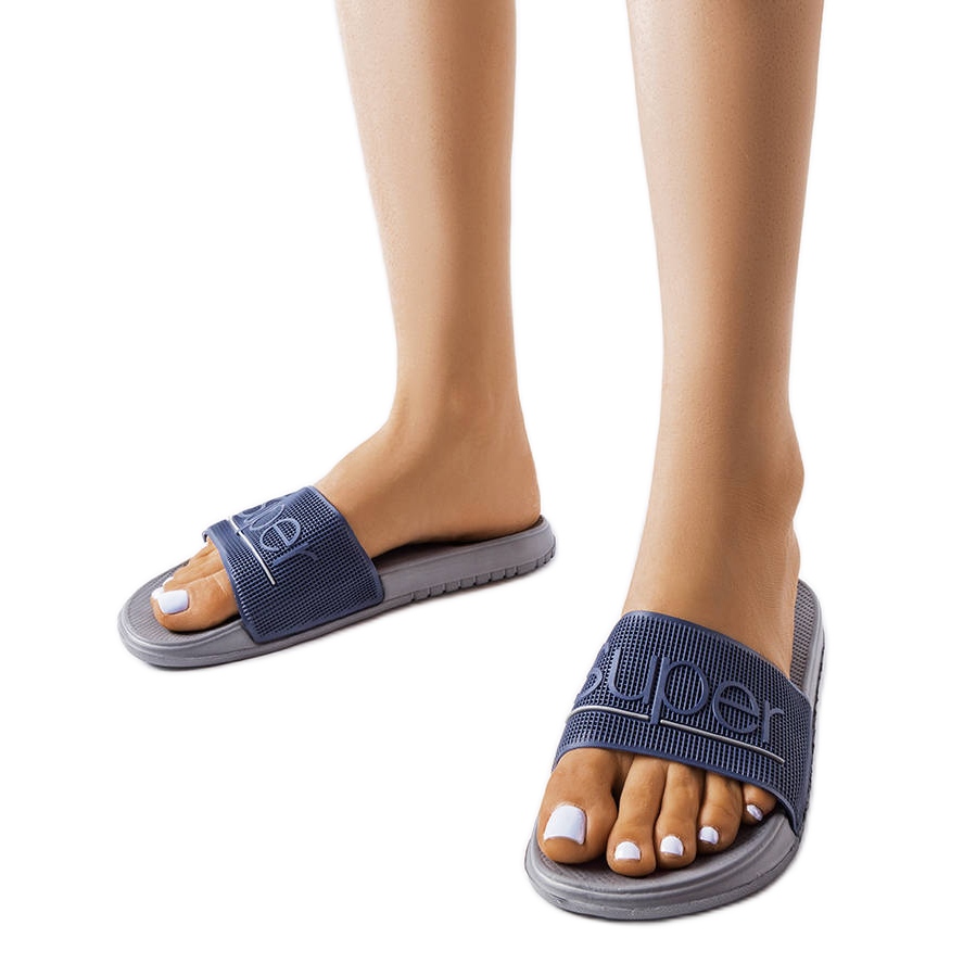 Szare gumowe klapki Azelio niebieskie