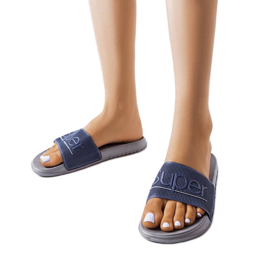 Szare gumowe klapki Azelio niebieskie