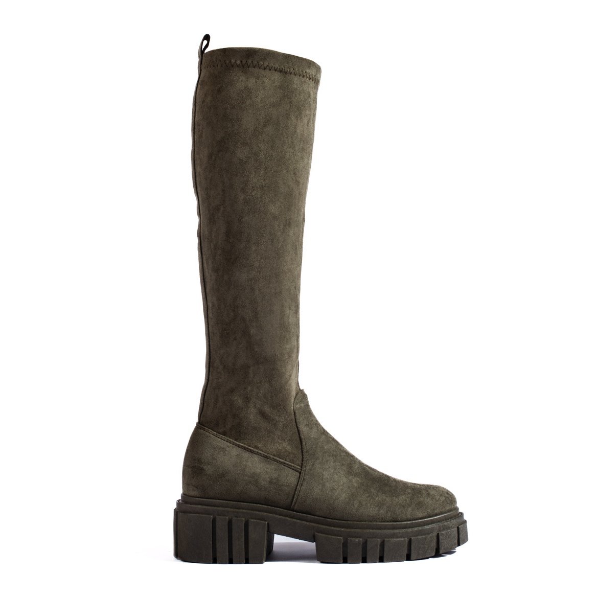 Zamszowe wsuwane kozaki ciemnozielone Shelovet