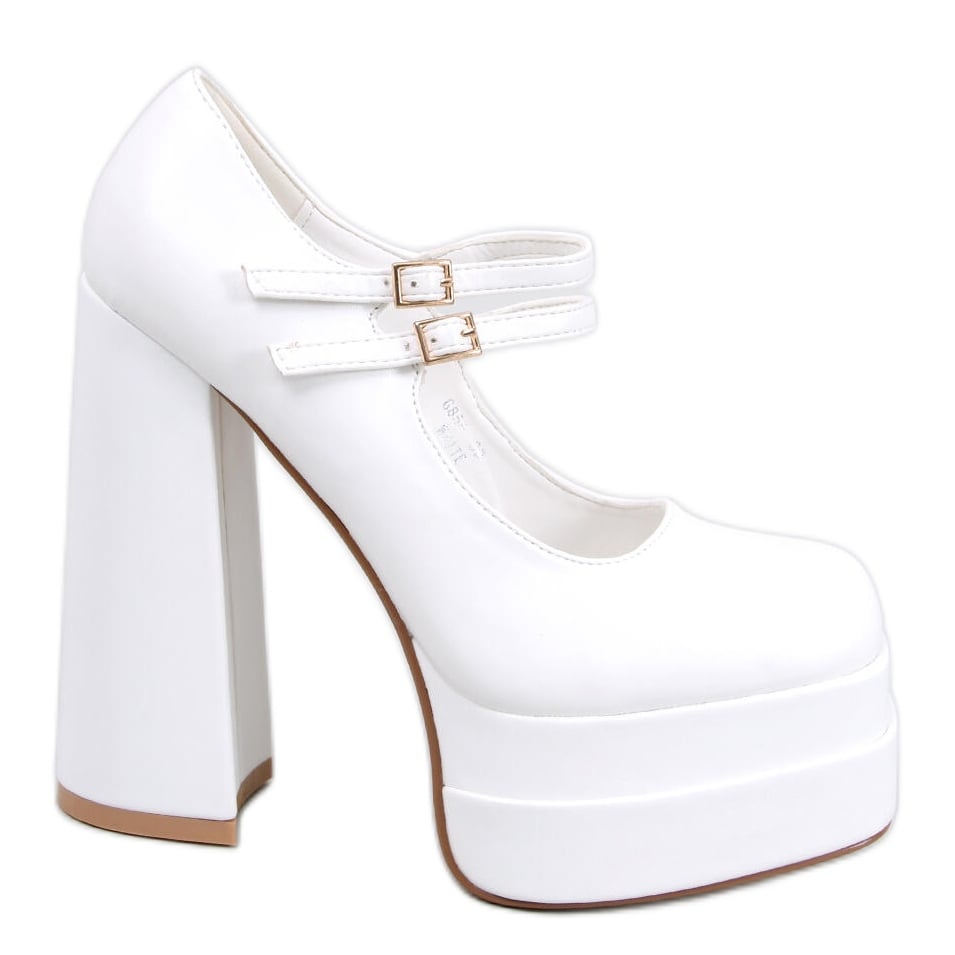 BM Czółenka na platformie licowe Loit White białe