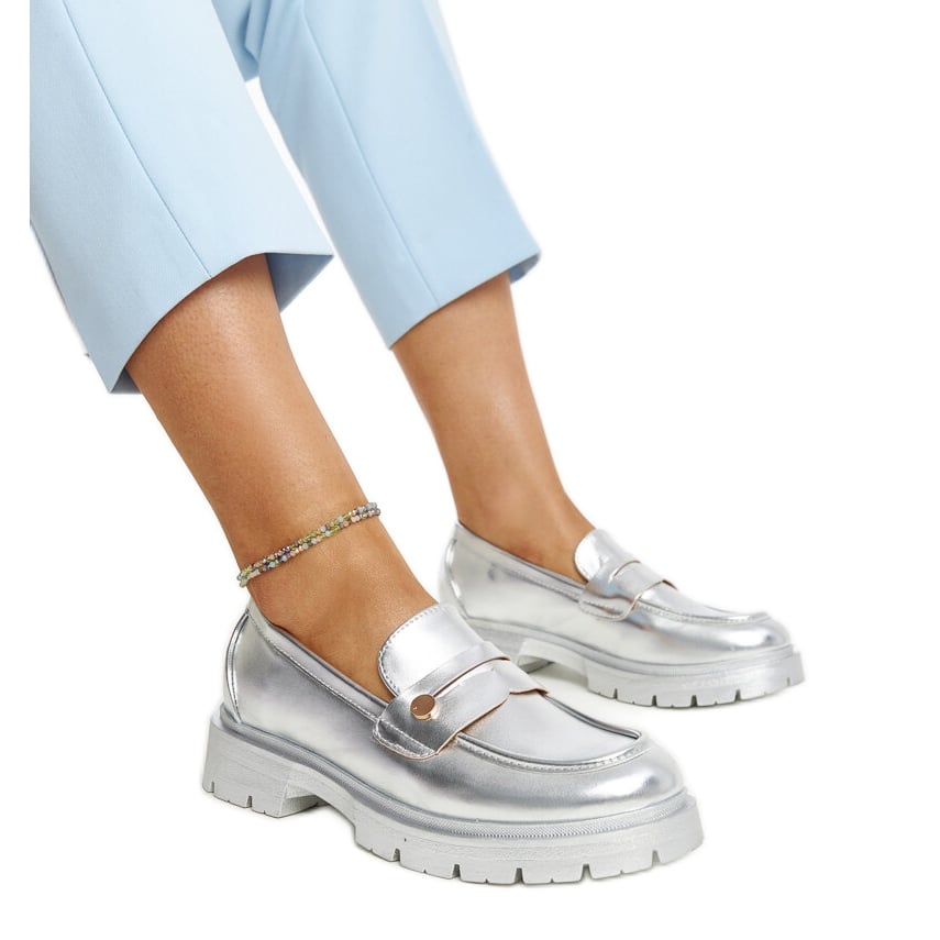 Srebrne mokasyny Eko skórzane Mladenka srebrny
