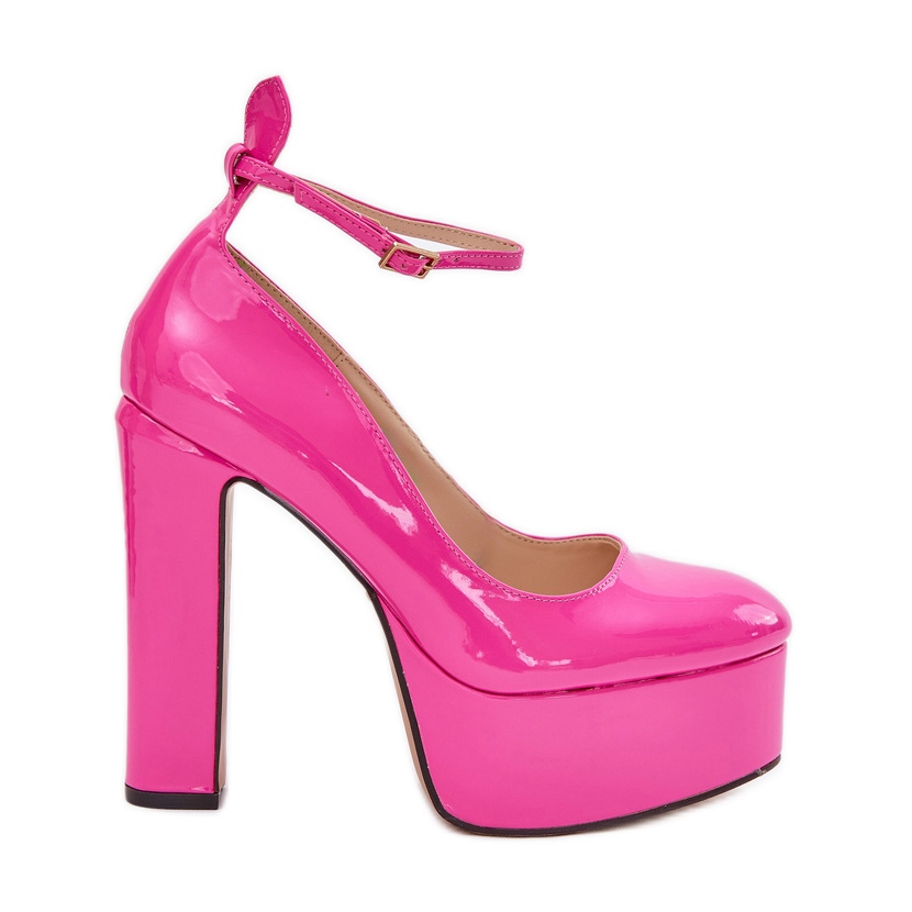 Lakierowane Czółenka Na Wysokim Słupku I Platformie Różowe