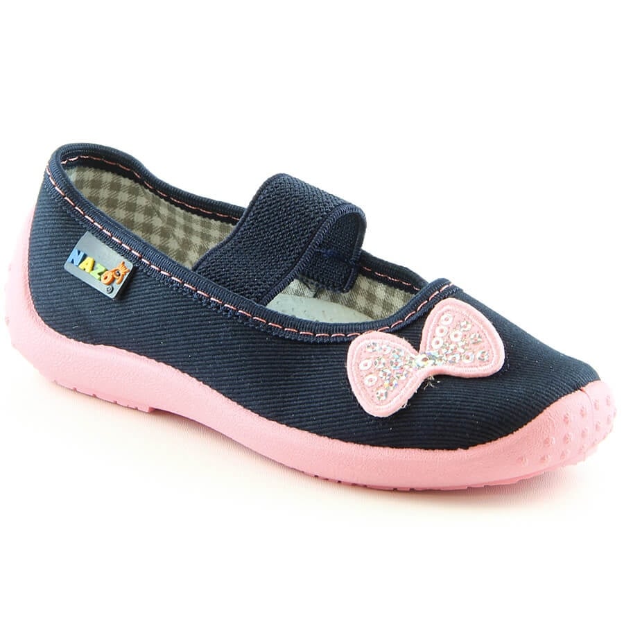 Kapcie baleriny dziewczęce do przedszkola szkoły na gumkę Nazo N002BAW granatowe różowe