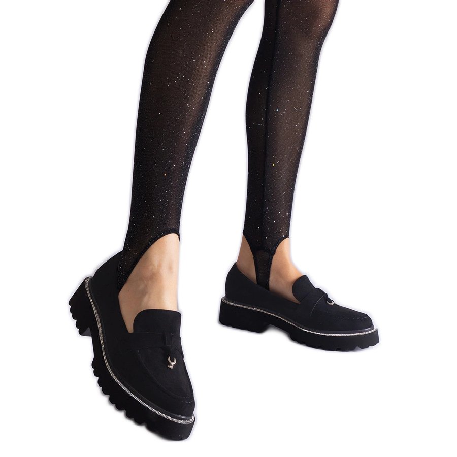 Czarne mokasyny z zamszu skóry z ozdobą