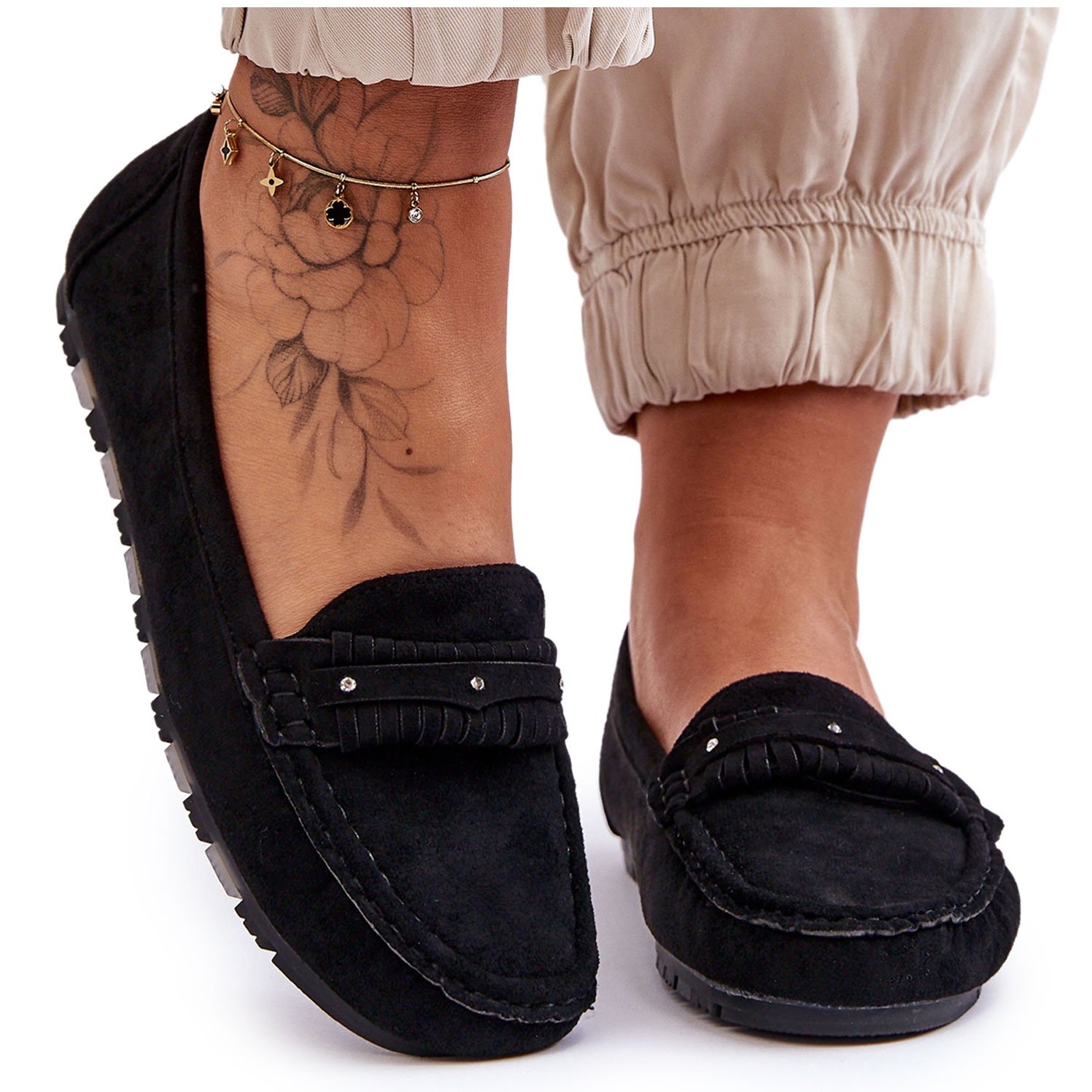 PG1 Damskie Zamszowe Mokasyny Czarne Clorie