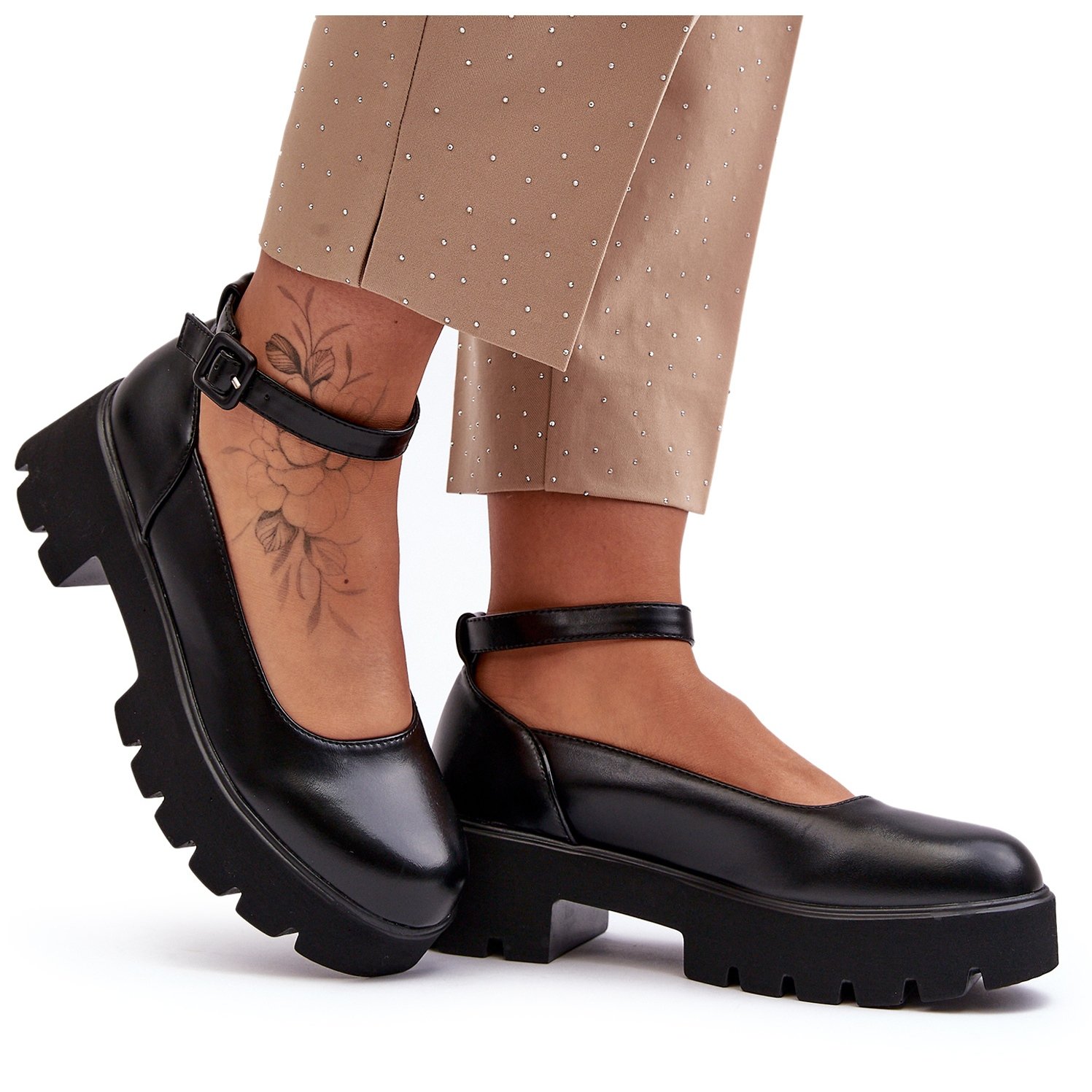 WS1 Damskie Półbuty Na Niskim Obcasie Z Klamrą Czarne Owena