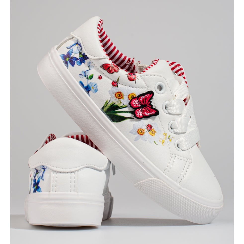 W. Potocki Białe trampki dla dziewczynki z motylkiem Potocki