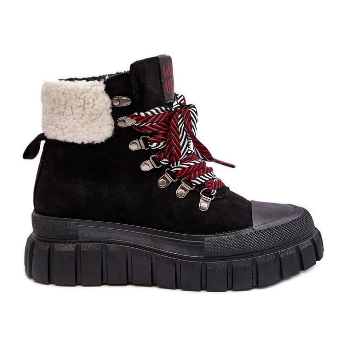 Ocieplane Botki Trapery Na Grubej Podeszwie Czarne Ralotta