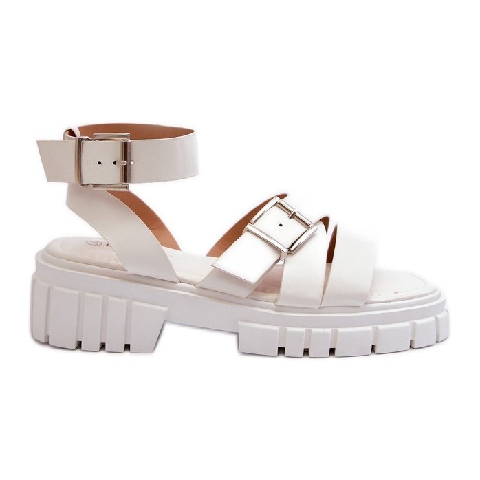 Sandały Damskie Z Paskami Eko Skórzane Białe Eladira
