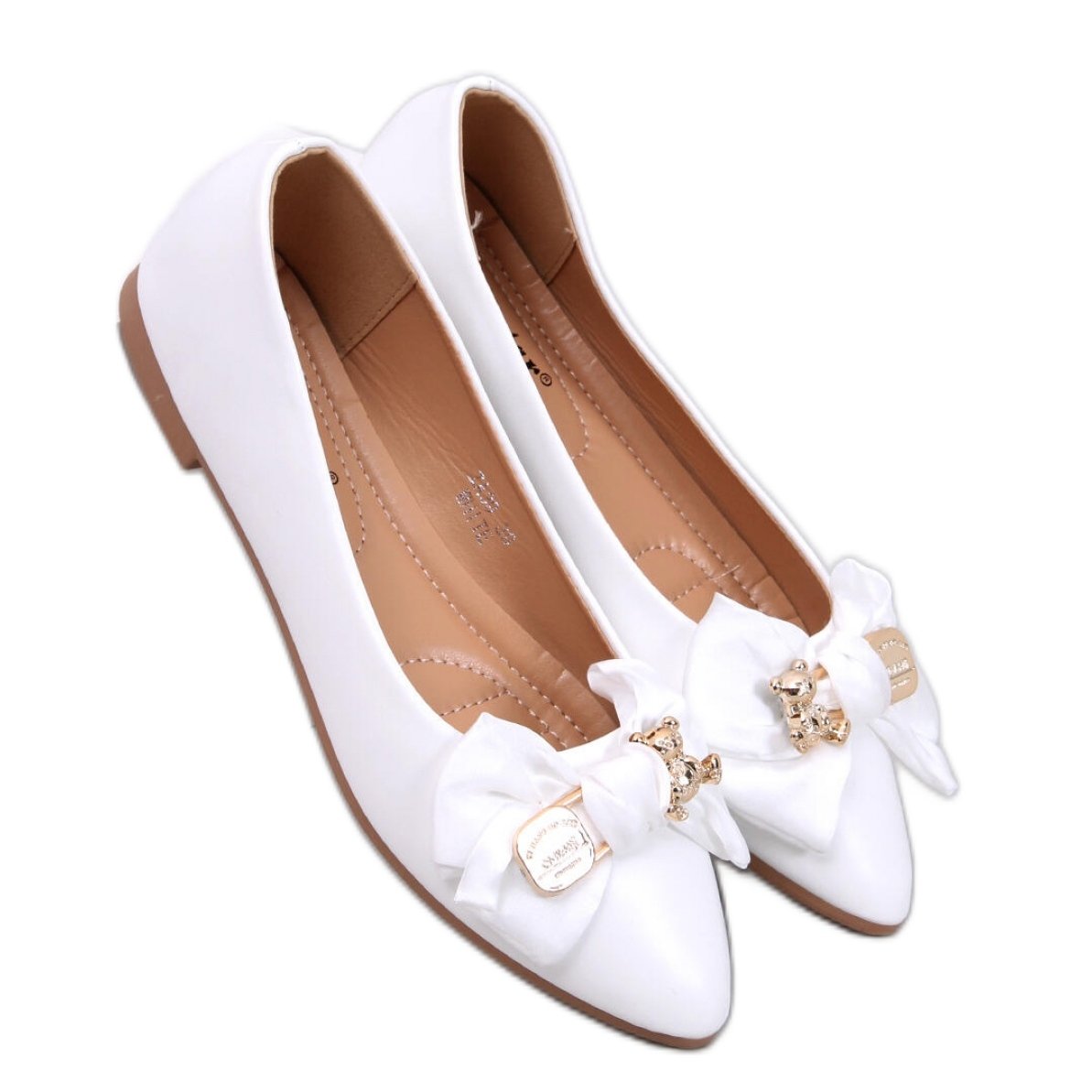 Baleriny z misiem White białe