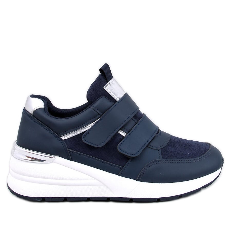 Sneakersy na koturnie z rzepami Moulton Navy niebieskie