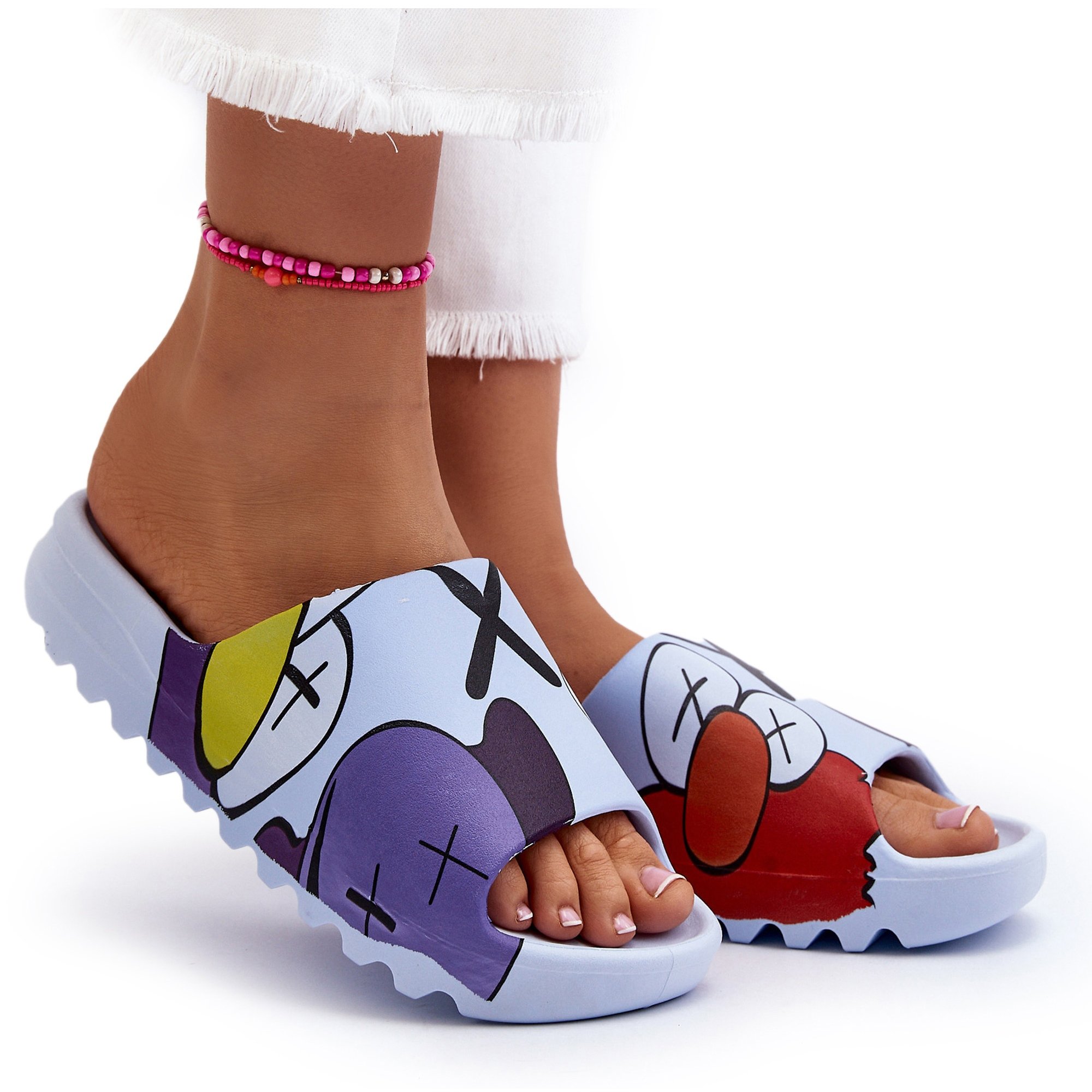 Gumowe Klapki Z Nadrukiem Niebieskie Monsters