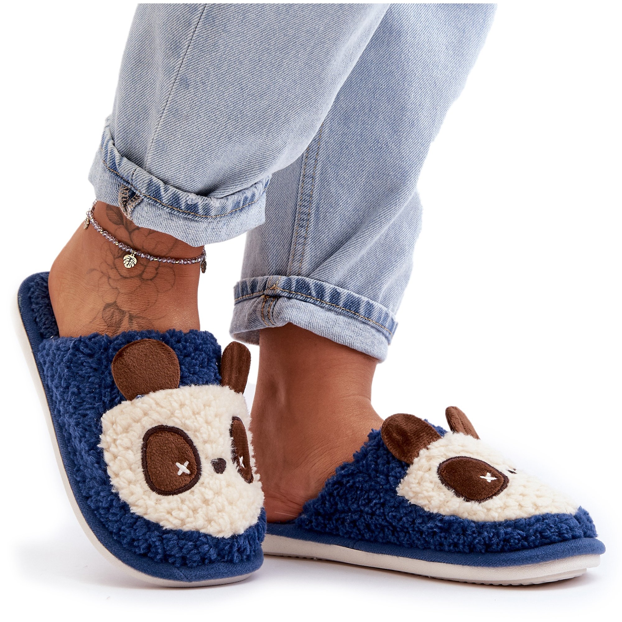 Ciepłe Kapcie Damskie Granatowe Priseth niebieskie