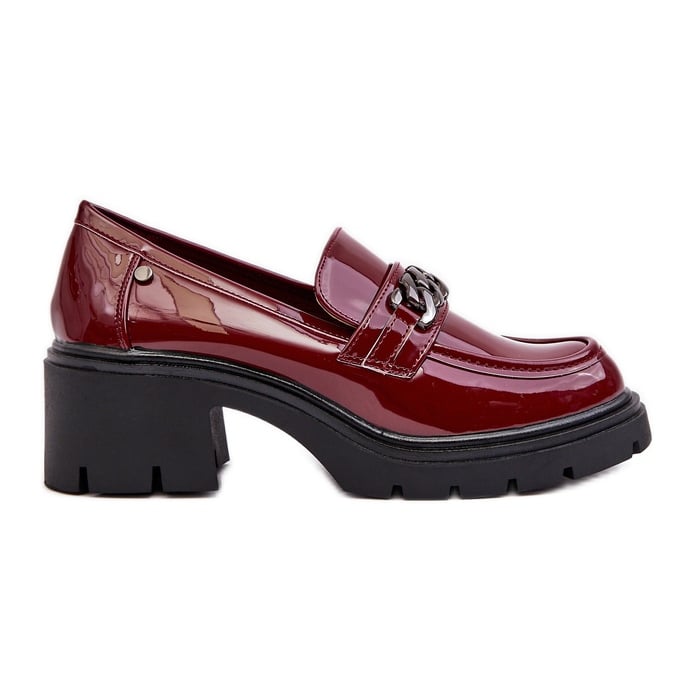 WS1 Lakierowane Damskie Półbuty Na Niskim Obcasie Bordowe Blimma czerwone
