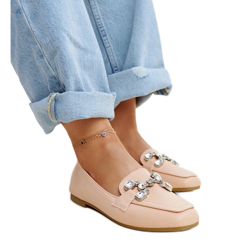Beżowe mokasyny z cyrkonową klamerką Mali beżowy