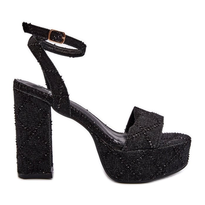 Jeansowe Sandały Na Słupku Czarne Acrana