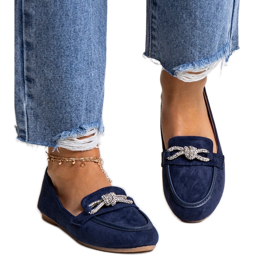 Granatowe mokasyny z błyszczącą ozdobą Jabira niebieskie