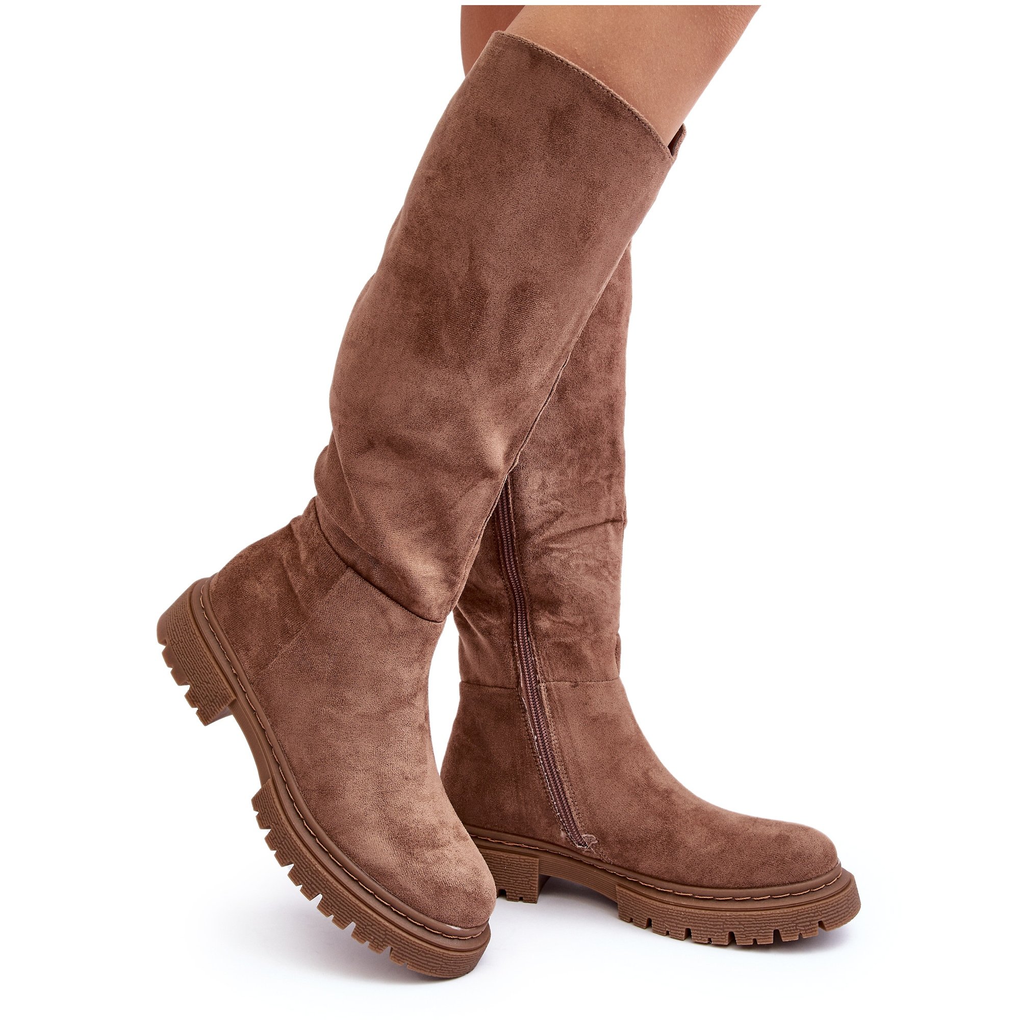 Ocieplane Kozaki Damskie Przed Kolano Brązowe Heliofa