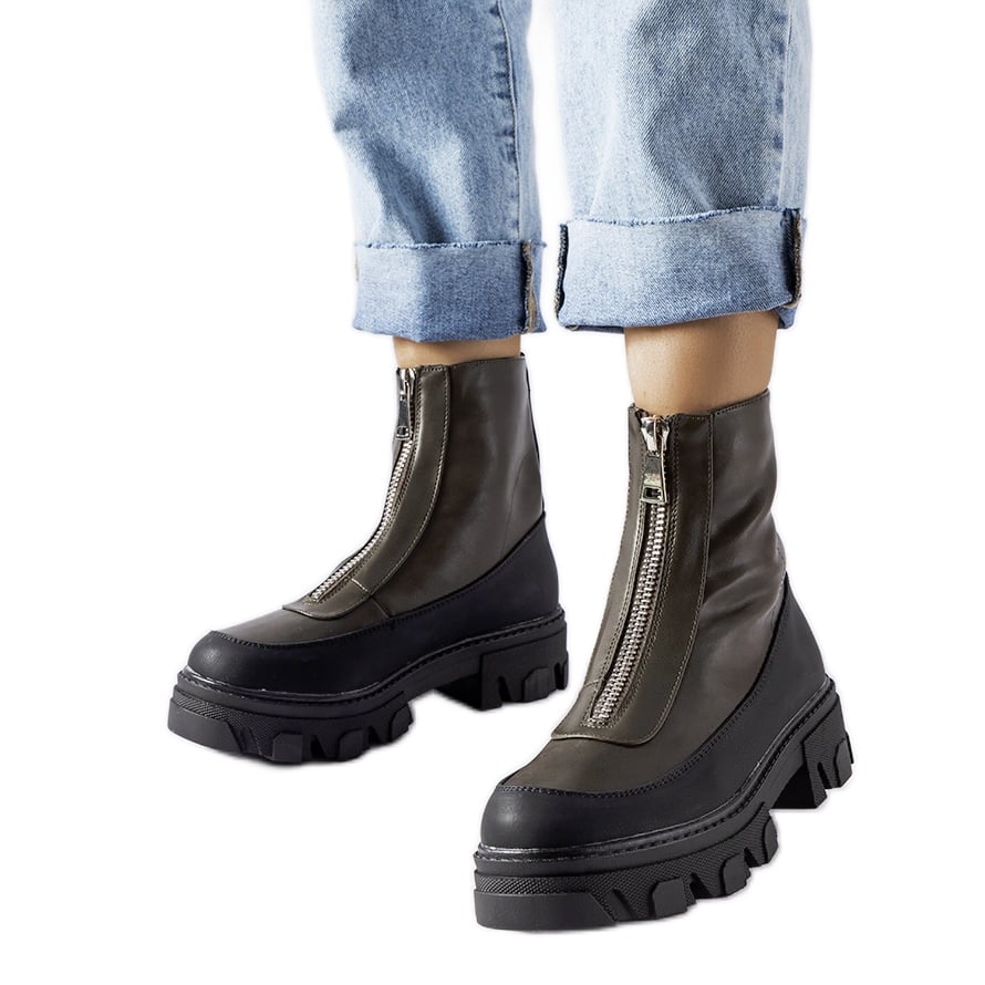 Ciemnozielone masywne botki na zamek Morley