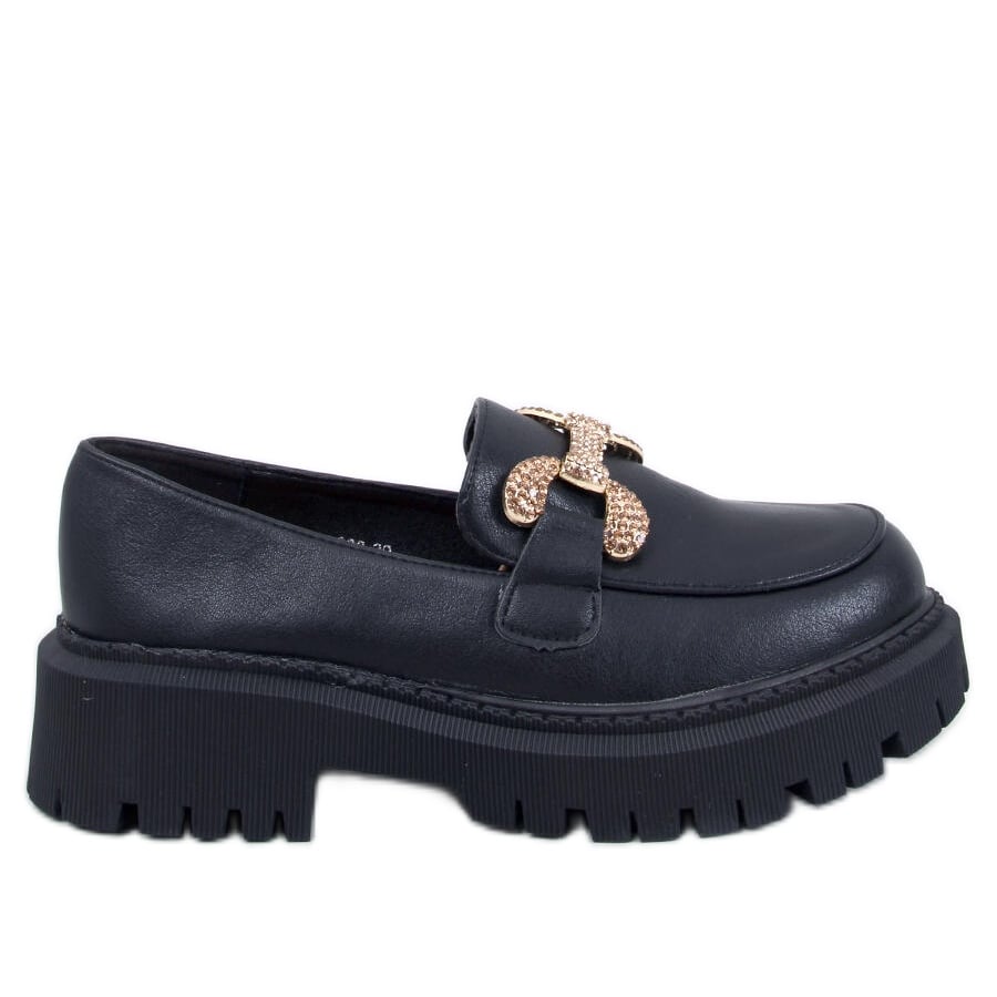 Mokasyny licowe na platformie Buess Black czarne