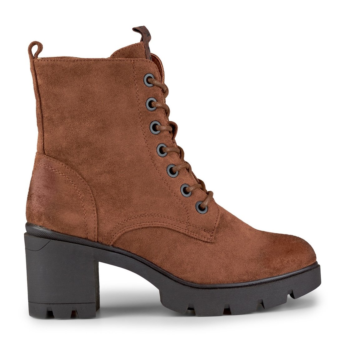 Brązowe wiązane zamszowe botki na wygodnym słupku