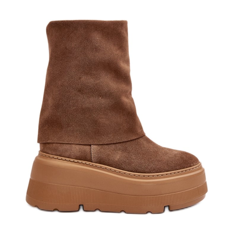 Zazoo 3410 Zamszowe Damskie Botki Na Masywnej Platformie Camel brązowe