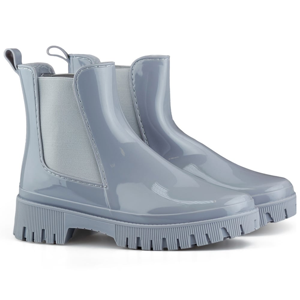 Szare kalosze damskie na grubej podeszwie